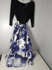 R&M Richards Ladies Black Top Floral Skirt Size 10 w/belt Classy Shorter Front