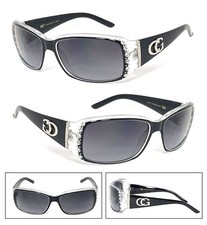 Womens CG Retro Square Frame Sunglasses with Rhinestones UV400