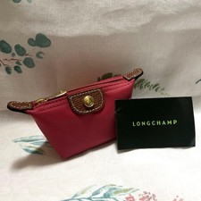 Excellent Longchamp Mini Pouch Coin Case Fig Nylon Leather Unused JAPAN