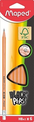 Maped HB Graphite Pencil with Eraser Tip (Pack of 6)