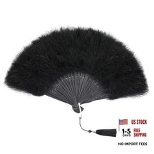 SOGUGOM Hand Feather Fan Foldable Middle Black