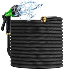 Garden Hose 100 ft - Non Expandable Water Hose 100ft with 10 Function Nozzles...