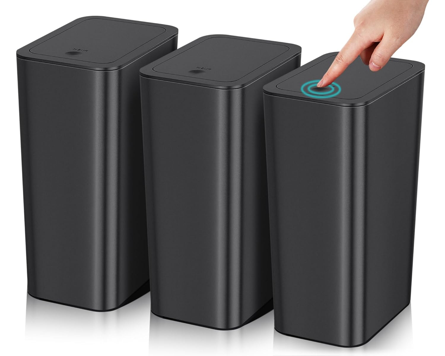 SHPMXUPW 3-Pack 10L Slim Black Bathroom Trash Can with Lid, 2.6 Gallon Capacity