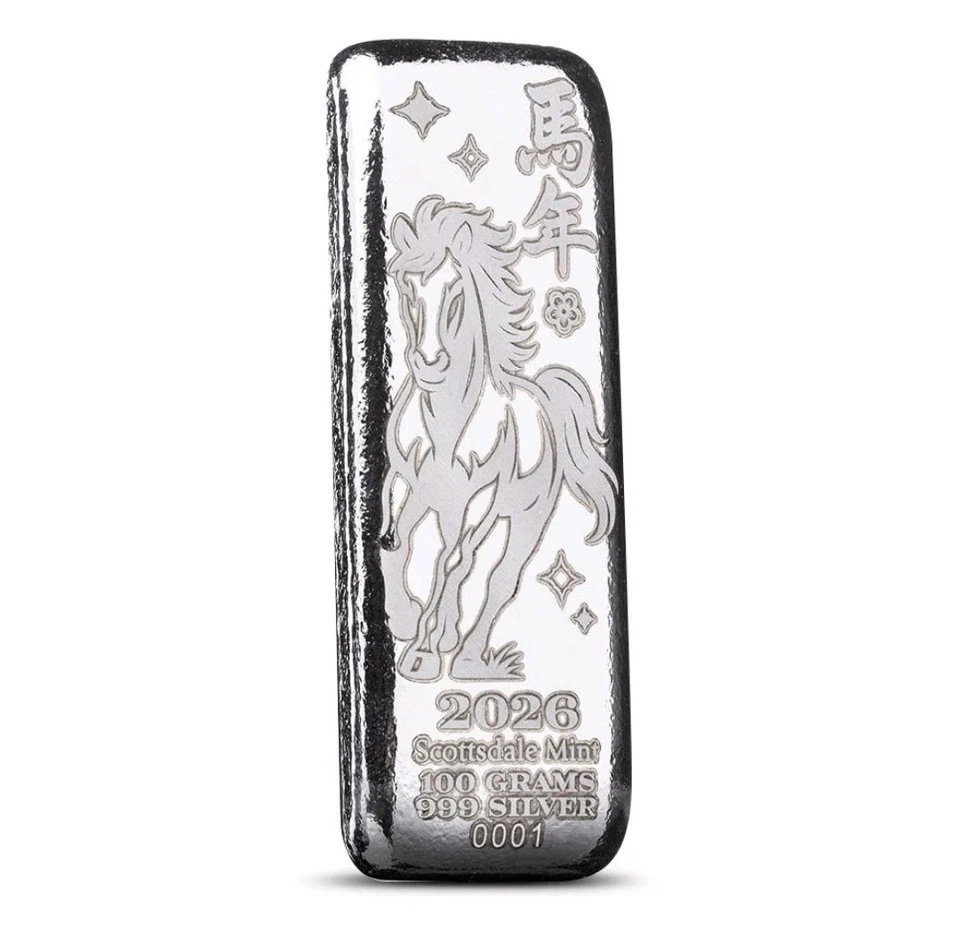 Barra de caballo de plata Scottsdale de 100 gramos 🔥 plata pura .999 Foto 2 de 3