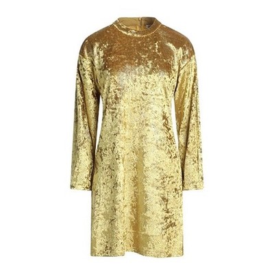 Molly Bracken Gold Yellow Crushed Velvet Long Sleeve Snake Texture Dress Medium