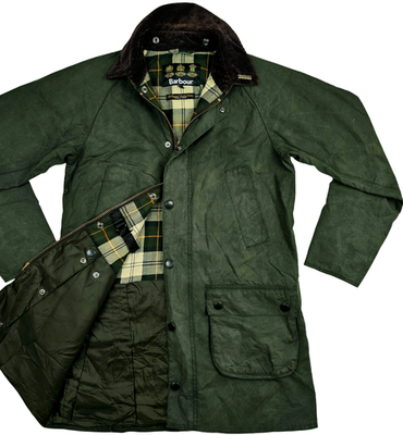 HOT Men's BARBOUR @ BEDALE -SL LONG PARKA PLAID LINED GREEN WAXED