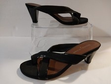 Donald J Pliner Velo Sandal Women's 7.5 N Black Crepe Patent Leather Heel Shoes