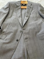 HICKEY FREEMAN Mens Suit-Gray Glen Plaid-44 Reg-Made in USA-Pleated Cuffed 38W