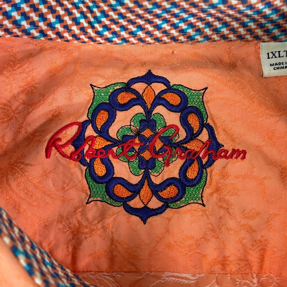 Camisa para hombre Robert Graham XLT naranja manga corta floral abotonada Foto 3 de 4