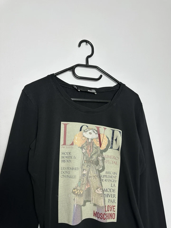 Love Moschino Big Logo Print Long Sleeve T Shirt Black Women’s  Sz US 8 - Image 4 of 4