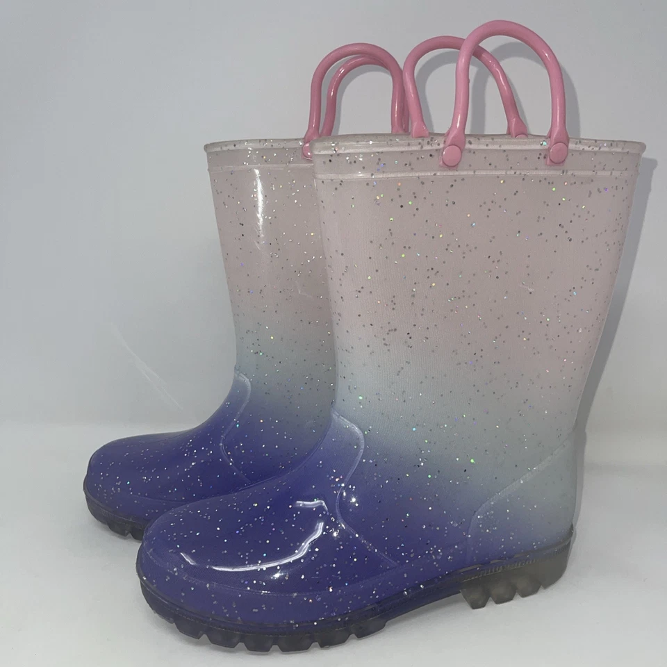 niñas talla 1 Ombre púrpura claro rosa azul arco iris brillo iluminar botas de lluvia Foto 4 de 4