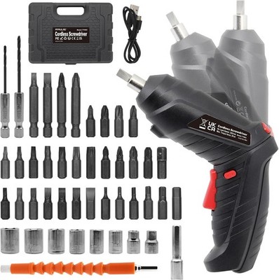 Electric Screwdriver, Charging 2-3hours, 47 pcs Accessories Small Drills 
