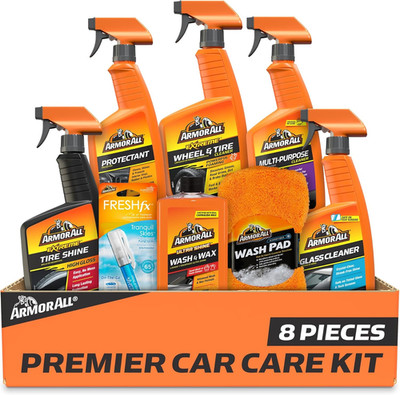 8PC Premier Car Care Kit Car Wax Wash Glass Tire Wheel Cleaner Set