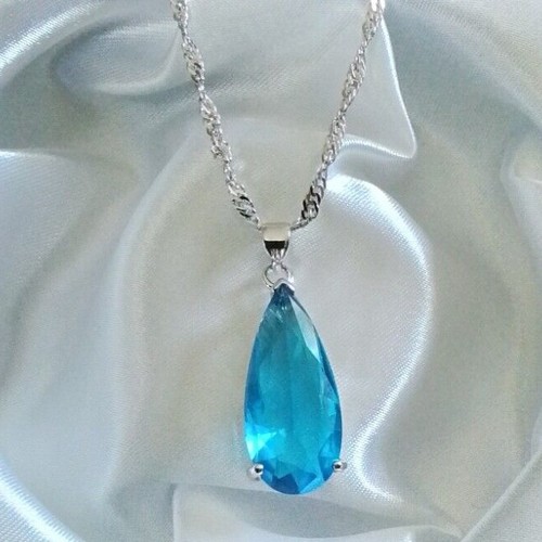 18k White Gold Filled Pendants on Chains 24x10mm Pear Cut CZ Gemstones BOXED - Picture 6 of 9