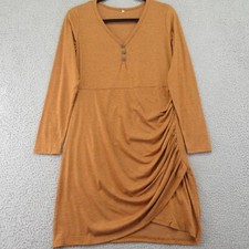 Amoretu Womens Bodycon Dress Brown Stretch V Neck Long Sleeve Ruched M New