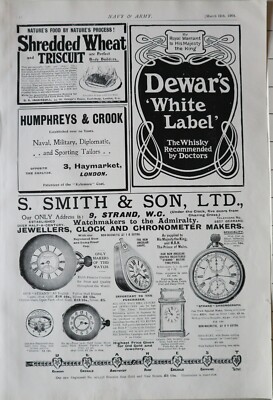 1904 PRINT ADVERTS SHREDDED WHEAT DEWAR'S WHITE LABEL WHISKY - S. SMITH & SON LT