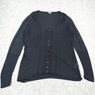 Noa-Noa Womens Cardigan XL Dark Grey Viscose Pointelle Knit Lightweight Sweater