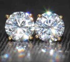 4Ct Round Cut Lab Created Diamond Solitaire Stud Earrings 14K Yellow Gold Plated