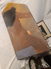 Vintage Contemporary Oil on Board Double-Sided Painting Folk Art 1960's