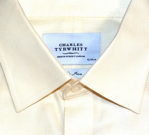 CHARLES TYRWHITT MENS SHIRT 16.5 31*TEXTURED CREAM/YELLOW SPREAD COLLAR - Picture 2 of 3