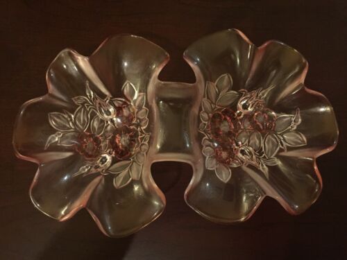Vintage Fenton Style Dual Floral Glass Bowl - Picture 1 of 10
