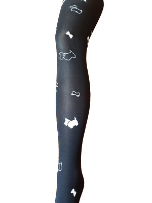 scotty dog print 40 denier black opaque tights,size medium 36-42 hip.