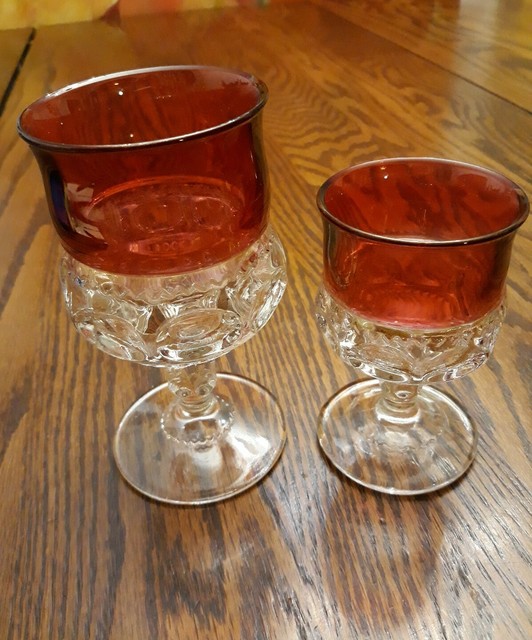 Vintage Indiana Glass Kings Crown Thumbprint Ruby Red Cordial and Water Glass eBay