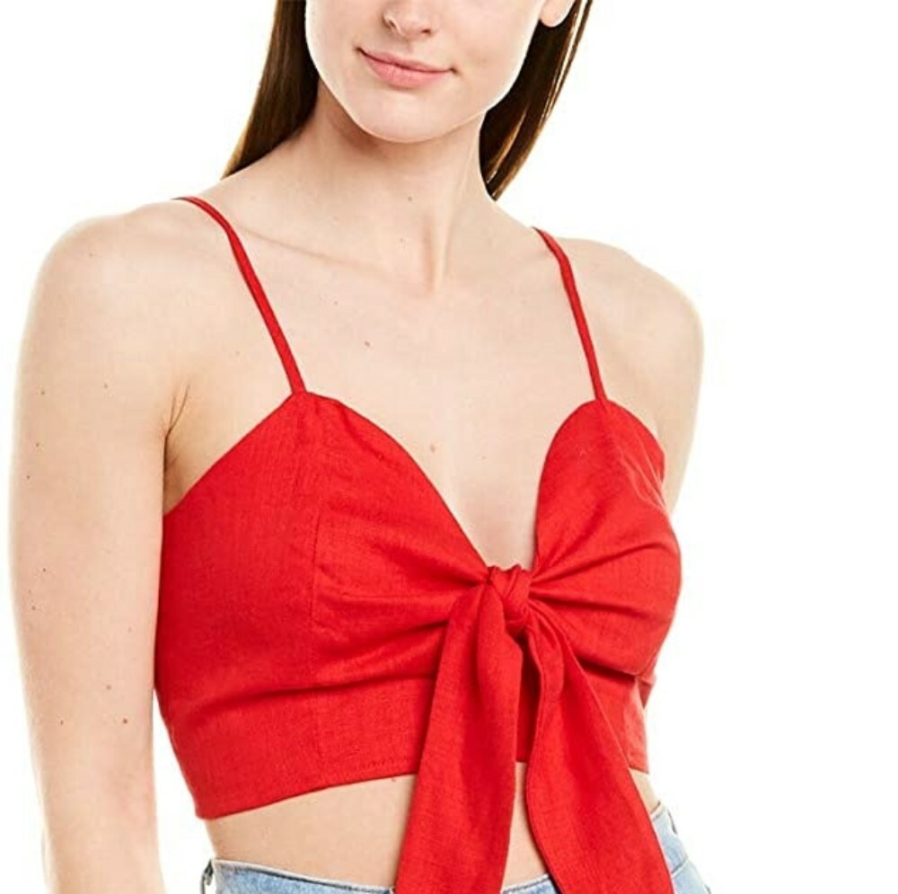 Aqua 252983 Womens Cotton Blend Tie-Front Bralette Red Cami Top