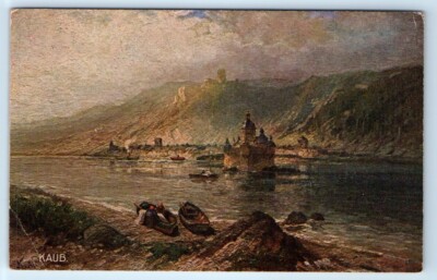 KAUB Burg Gutenfels und Pfalz GERMANY Artist Postcard