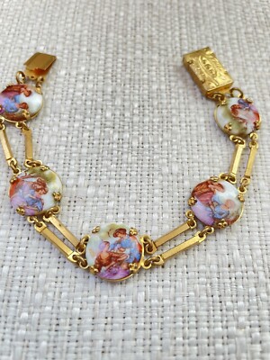 8K Yellow Gold Victorian Revival Link Bracelet, 8 Inch - Etsy Vintage Courting Couple Gold Tone Link Panel Bracelet Victorian Revival 8\