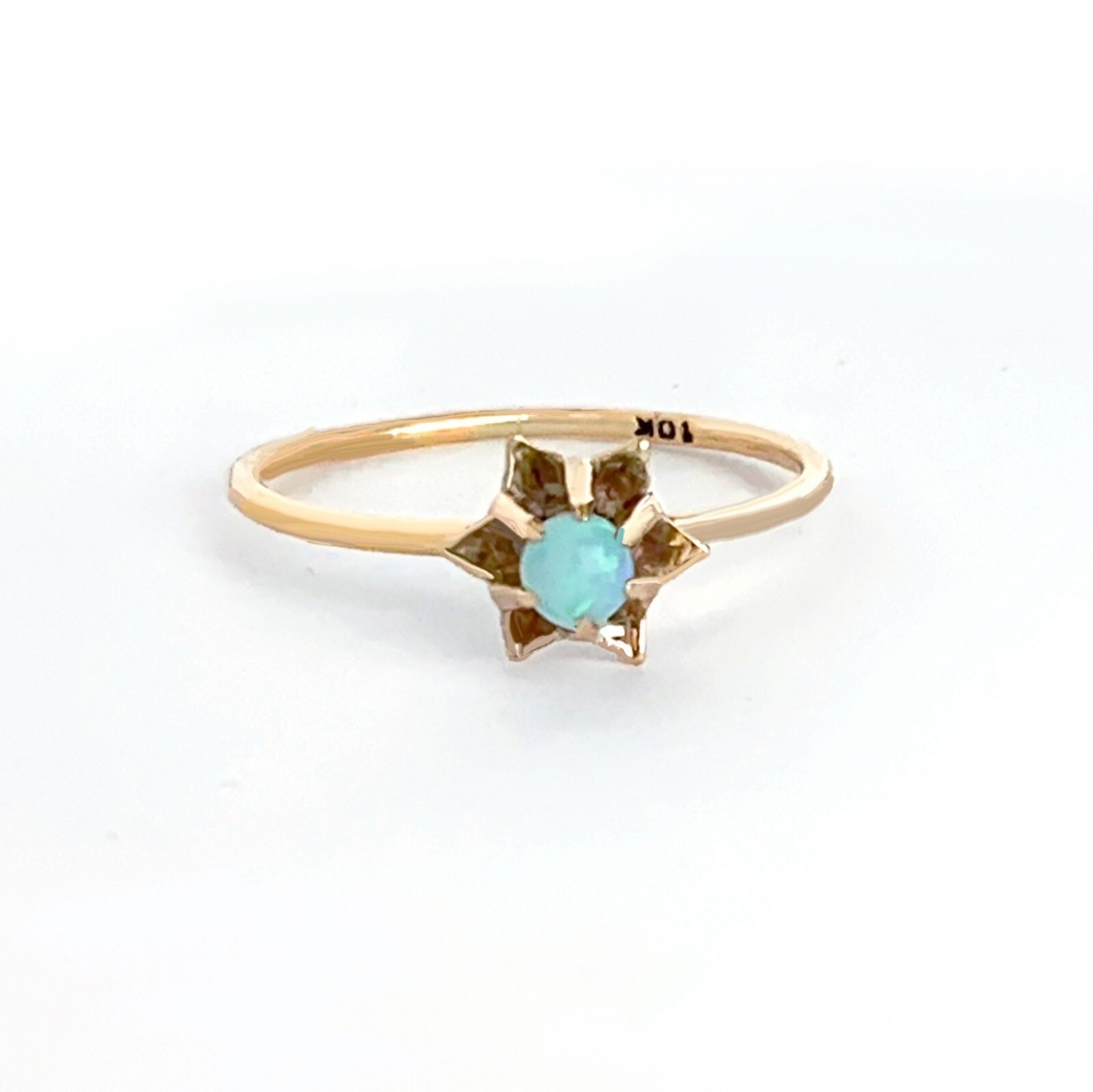 Antique Opal Gold Ring, 10k Buttercup Star Setting Victorian Opal Ring,  Size