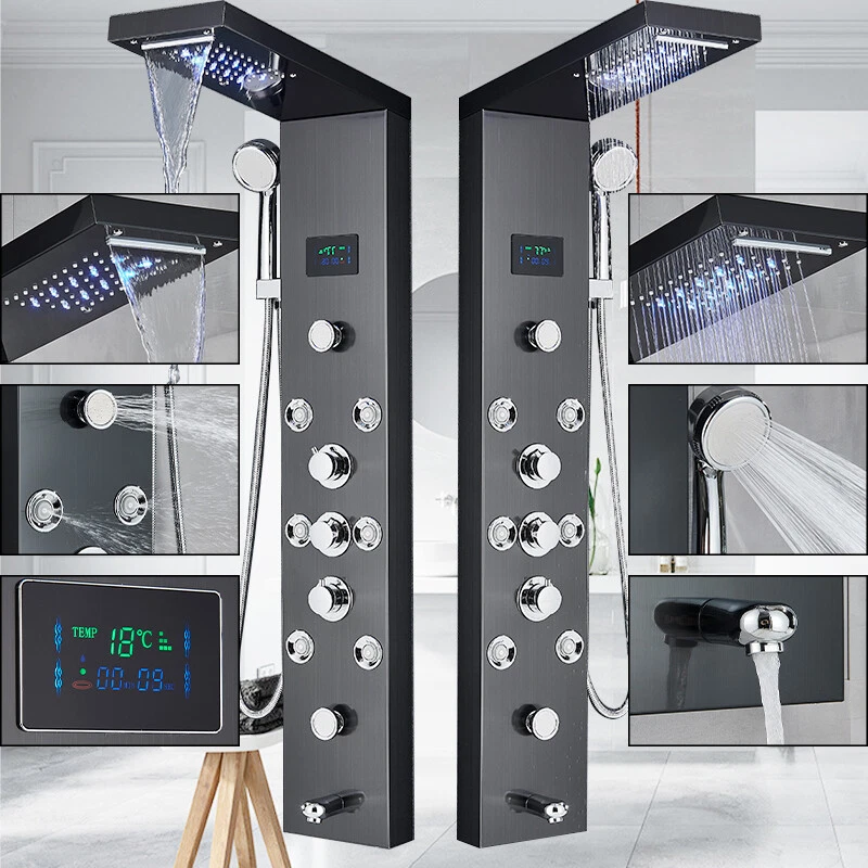Duschpaneel Edelstahl Schwarz LED Duschset Duscharmatur Regendusche Duschsäule