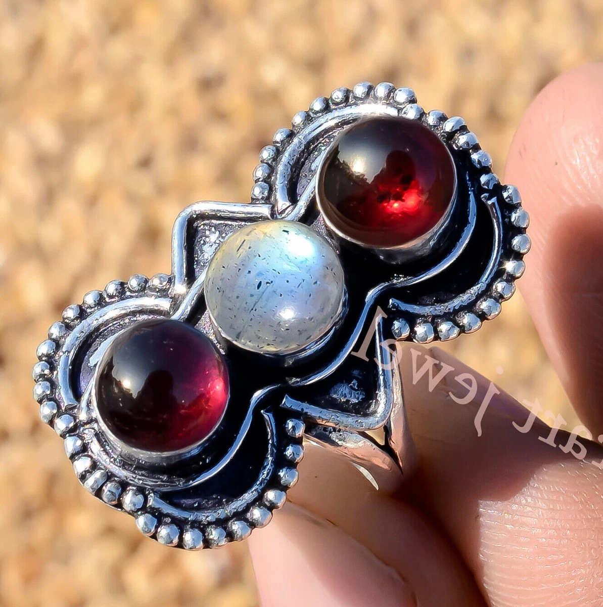 Red labradorite shop ring