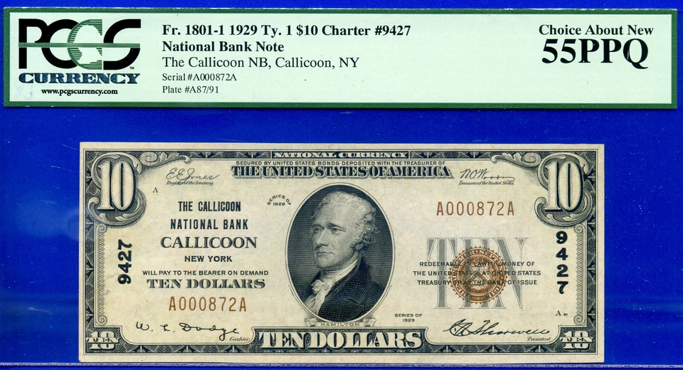 1929 $10 National Currency Callicoon, New York CH# 9427 PCGS 55PPQ TOP POP 1/0 - Image 3 of 4