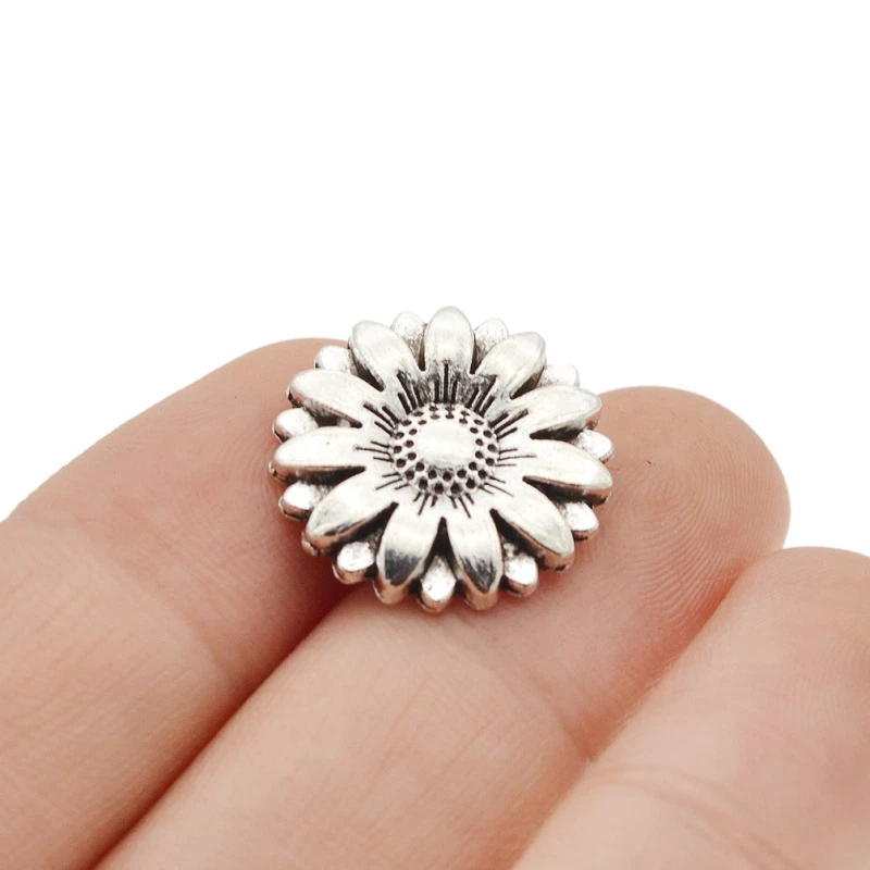 Sunflower Carved Antique Silver Shank Buttons Sewing Craft DIY New 10 Pcs Metal - Image 2 of 4