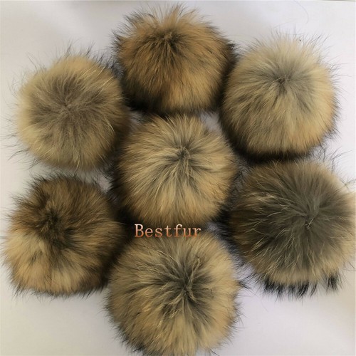 10 piezas/lote-15 cm/6" Bola de pompón de piel de mapache real con botón a presión sombrero gorro hágalo usted mismo - Imagen 18 de 63