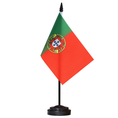 ANLEY Portugal Deluxe Desk Flag Set - 6x4 Inch Miniature Portuguese Desktop Flag