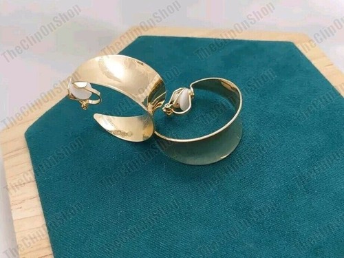 CLIP ON 3cm HOOP EARRINGS metal GOLD TONE retro wide boho HOOPS non-pierced ears - Picture 3 of 23