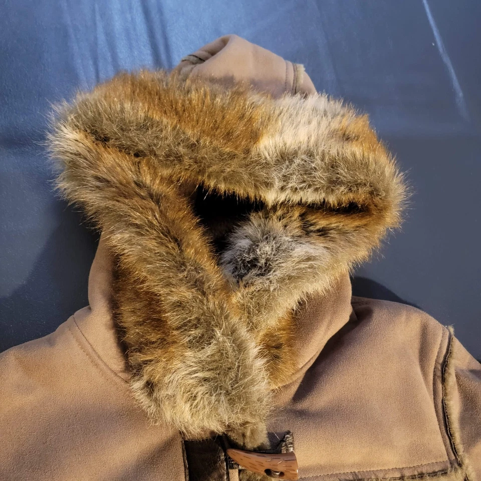 Women's Vintage Chadwick's Tan Sherpa Lined Shearling Hooded Toggle Long M Coat - Image 4 of 4