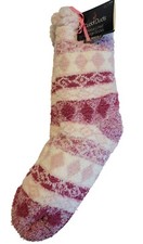 Cuddl Duds Womens Sherpa-Lined Lounge Socks Size 4-10 Pink White