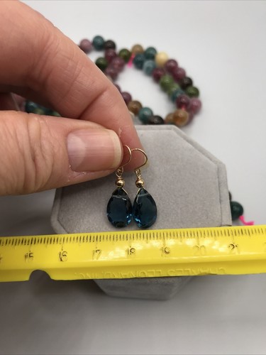 14K Gold London Blue Topaz Earrings Briolette Dangle SIMULATED - Picture 10 of 12