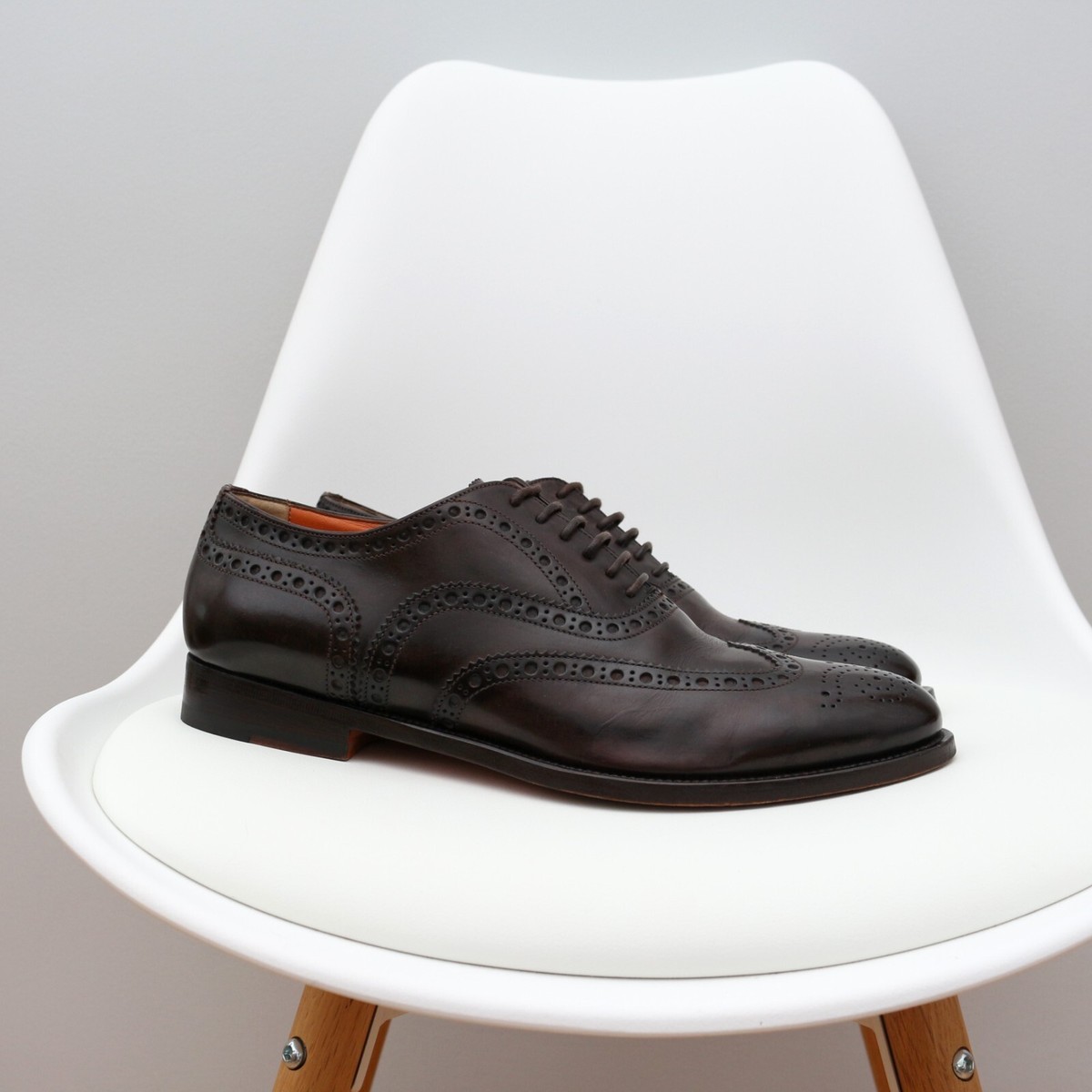 Men's Santoni Fatte A Mano Brown Leather Oxford Brogue Dress Shoes UK9,  US10 | eBay