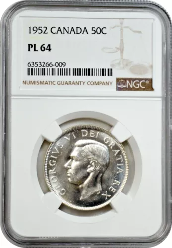 1952 Canada 50C Choice Prooflike NGC PL 64