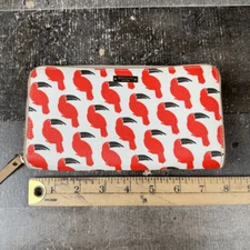 Kate Spade Toucan Parrott All Over Print Zip Around Long Wallet White Orange