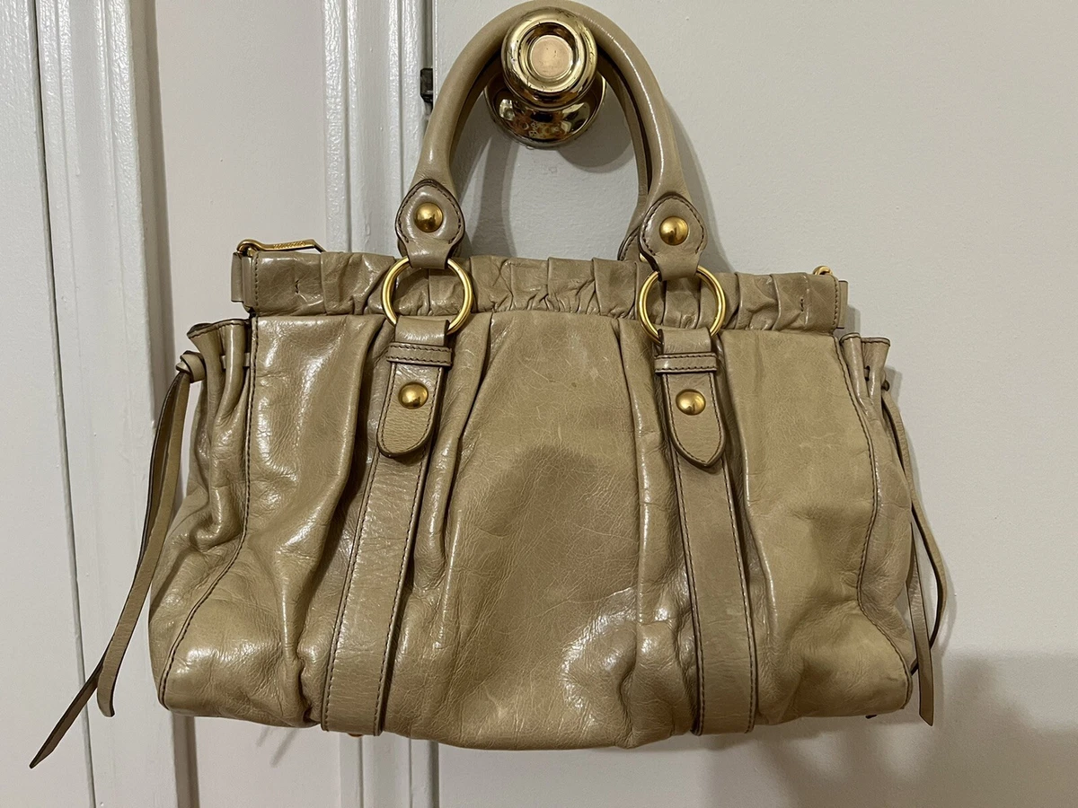 Miu Miu By Prada Vitello Lux Brown Leather Satchel Handbag