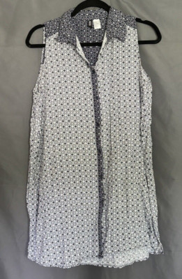 H&M Divided Two Tone Blue Floral Sleeveless Shirt Size 10
