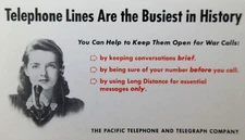 WWII Home Front Limit Telephone Calls for War Effort Pac Bell AT&T Blotter 1940s