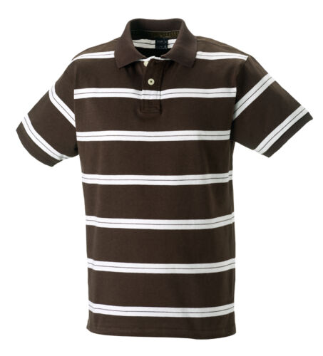 Jerzees BROWN & WHITE Striped Cotton Campus Golf Polo Shirt NO LOGO - Picture 1 of 1