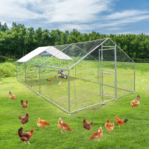 10x20x6.6 ft Large Metal Chicken Coop Walk-In Chicken Run Peaked Roof w/Cover - Picture 3 of 9
