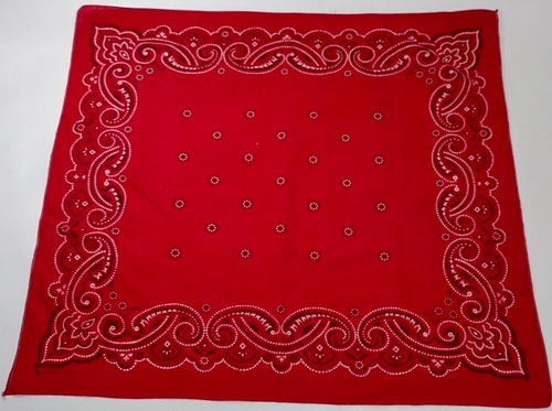 VINTAGE RED BANDANA WASHFAST COLORS WHITE STITCH COTTON Selvage WESTERN STYLE - Picture 3 of 15